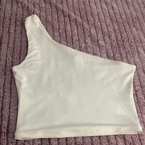 Fashion Nova Cream Asymmetrical Sleeveless Tank Top